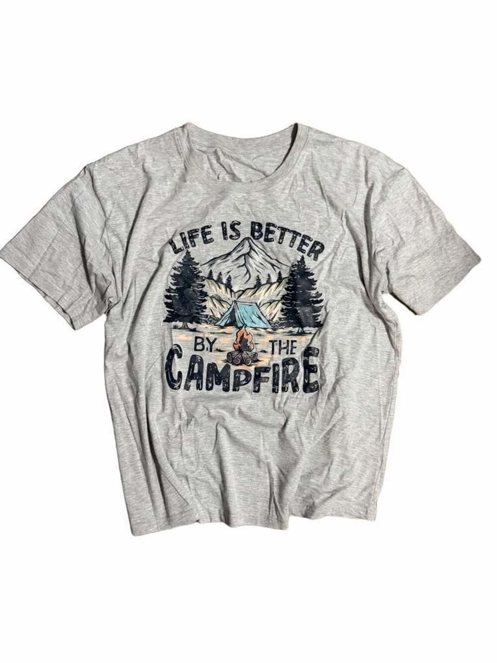 Life Is Better By The Campfire Gray Graphic T-Shirt